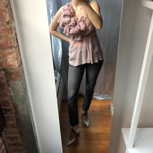 Mauve pale rose sheer mesh romantic flower top - Picture 6 of 7
